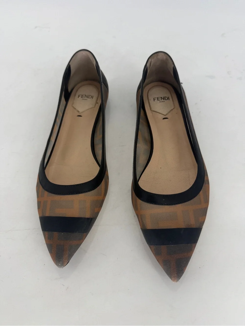 Fendi Colibrì Leather Ballet Flats in Brown/Black Size 38.5
